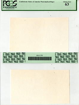 Конфедеративные Штаты Америки ND В холдере компании PCGS Currency. Сохранность - «63».  Бумага с образцом водяного знака. бумага 452-3-65