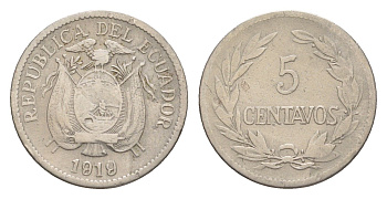 Эквадор 5 сентаво 1919 KM 63 медно-никель 4640-1068