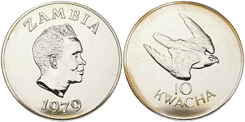 Замбия 10 квача 1979 Охрана природы - Короткохвостый сокол KM 19 серебро BU 11-155-33