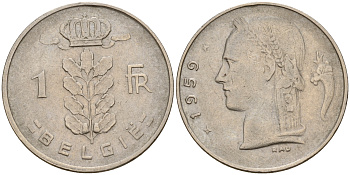 Бельгия 1 франк 1959 Belgie KM 143.1 медно-никель    4187-133