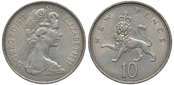 Великобритания 10 пенсов 1973 Елизавета II (1952-2022) KM 912, Spink 4231 (F1) медно-никель 4123-933