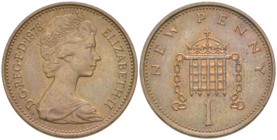 Великобритания 1 пенни 1978 Елизавета II (1952-2022) KM 915, Spink 4237 (B1) бронза 214-1055