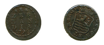 НИДЕРЛАНДЫ ЗЕЛЕНДИЯ 1 ДУИТ 1794 KM 105 медь 503-711