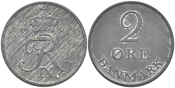 ДАНИЯ 2 ЭРЕ 1963 C;S, ФРЕДЕРИК IX (1947-1972) KM 840,2 цинк 202-657