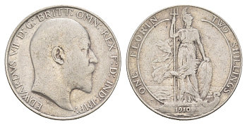 Великобритания 1 флорин = 2 шиллинга 1910 Эдуард VII (1901-1910) KM 801, Spink 3981 серебро 1520-1411