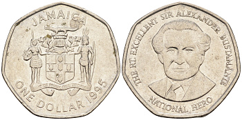 Ямайка 1 доллар 1995 Александр Бустаманте KM 164 никелированная сталь 4588-1032
