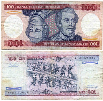 БРАЗИЛИЯ 100 КРУЗЕЙРО 1984 ПОДПИСЬ 21, ГЕОРЦОГ КАКСИАС Pick 198b бумага 7375-34-3-2