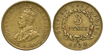 Британская Западная Африка 3 пенса 1920 Георг V (1910-1936) KM 10b олово латунь 00-00