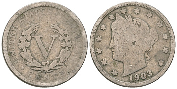 США 5 центов 1903 голова свободы KM 112 медно-никель 4135-1054