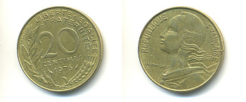 ФРАНЦИЯ 20 САНТИМОВ 1976 KM 930 медь алюминий никель 86-1737