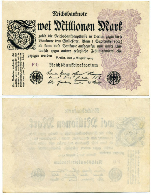 ГЕРМАНИЯ 2000000 МАРОК 1923 Pick 104а бумага 3295-52-1