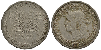 Гваделупа 50 сантимов 1903 KM 45 медно-никель 272-612