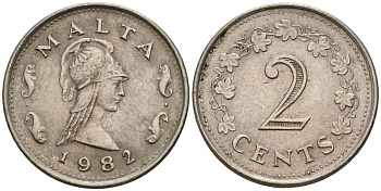 Мальта 2 цента 1982 Пентесилея, царица амазонок KM 9 медь цинк 4154-728