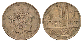 Франция 10 франков 1976 KM 940 медь алюминий никель 4704-444