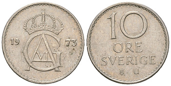 Швеция 10 эре 1973 U, Густав VI Адольф (1950-1973) KM 835 медно-никель 4618-117