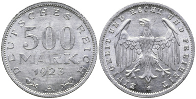 ГЕРМАНИЯ 500 МАРОК 1923 А KM 36, J. 305 алюминий 38-315