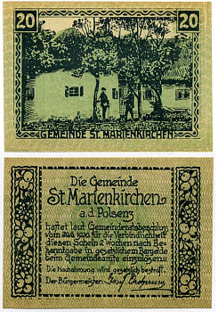 Австрия, Санкт-Мариенкирхен-ан-дер-Пользенц 20 геллеров 1920 20 июня 1920, нотгельд, ярмарочная коммуна в земле Верхняя Австрия   бумага  UNC (пресс) 8614-29-3-2