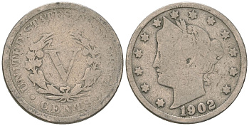 США 5 центов 1902 голова свободы KM 112 медно-никель 4135-525