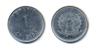 Бразилия 1 крузадо 1987 KM 605 нержавеющая сталь 51-4731