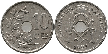 БЕЛЬГИЯ 10 САНТИМОВ 1925 BELGIE KM 86 медно-никель 4179-957