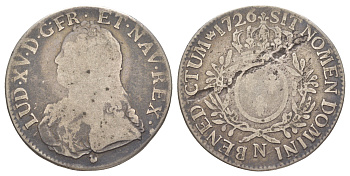 Франция 1 экю 1726 N, Людовик XV (1715-1774) KM 486.14, Dy royales 1675, Gad R2 321 серебро 1066-12-34