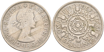 Великобритания 2 шиллинга (флорин) 1960 Елизавета II (1952-2022) KM 906, Spink 4146 медно-никель 189-641