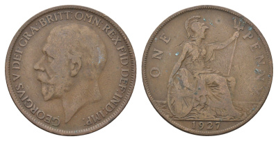 Великобритания 1 пенни 1927 Георг V (1910-1936) KM 826, Spink 4054 бронза 4661-714