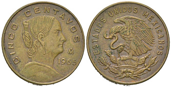Мексика 5 сентаво 1965 Mo, Жозефа Ортис де Домингес KM 426 латунь 206-335