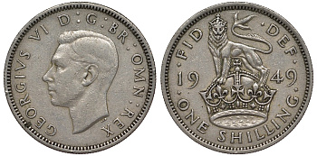 Великобритания 1 шиллинг 1949 Георг VI (1936-1952), Шотландский герб KM 877, Spink 4109 медно-никель 4128-742