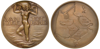 Нидерланды медаль 1930 обнаженная нимфа выходящая из северного моря, 60 мм бронза 10-004-05