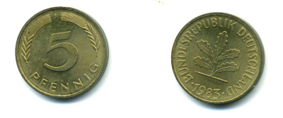 ФРГ 5 ПФЕННИГОВ 1983 J KM 107, J. 382 сталь плакированная латунью 46-2255