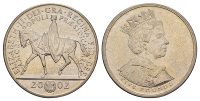Великобритания 5 фунтов 2002 Золотой юбилей правления Королевы Елизаветы II KM 1024, Spink L10 медно-никель UNC 4537-714