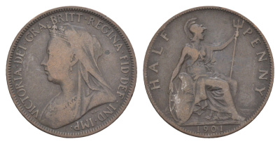 Великобритания 1/2 пенни 1901 Виктория (1837-1901) KM 789, Spink 3962 бронза 4167-232