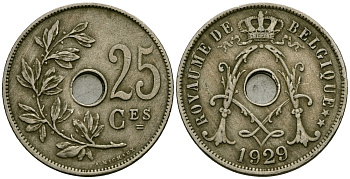 Бельгия 25 сантимов 1929 Belgique KM 68 медно-никель 4165-621
