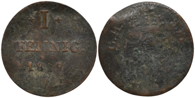 Гессен-Дармштадт 1 пфенниг 1819 GH-SM, Великий Герцог Людвиг I (1806-1830) KM 280 медь 4532-716