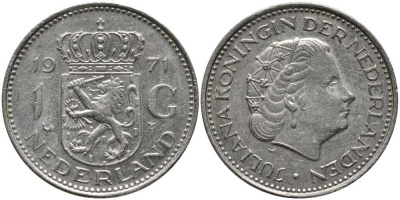 Нидерланды 1 гульден 1971 Юлиана (1948-1980) KM 184а никель 113-712