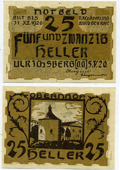 Австрия, Ульрихсберг 25 геллеров 1920 31 декабря 1920, нотгельд, коммуна в земле Верхняя Австрия   бумага  UNC (пресс) 8614-30-1-1