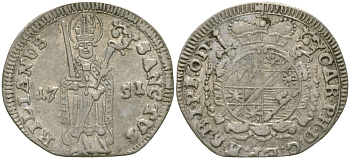 Вюрцбург 1 шиллинг 1751 святой Килиан KM 339(C6) серебро 4044-112