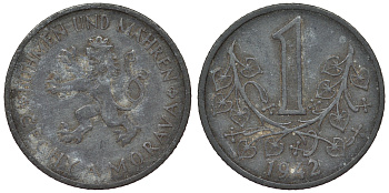 Богемия и Моравия 1 крона 1942 германский протекторат KM 4 цинк 4121-125