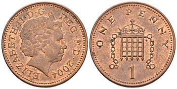 Великобритания 1 пенни 2004 Елизавета II (1952-2022) KM 986, Spink 4710 (B5) сталь плакированная медью 4609-616