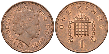 Великобритания 1 пенни 2003 Елизавета II (1952-2022) KM 986, Spink 4710 (B5) сталь плакированная медью 4609-567