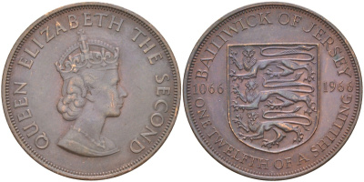 Джерси 1/12 шиллинга 1966 900 лет Нормандскому завоеванию KM 26 бронза 4512-536