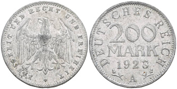 ГЕРМАНИЯ 200 МАРОК 1923 А KM 35, J. 304, Weege 22 алюминий 4551-1226