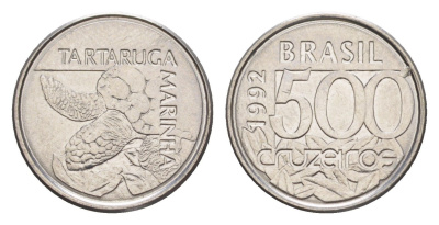 Бразилия 500 крузейро 1992 морская черепаха KM 624 нержавеющая сталь UNC 4644-545