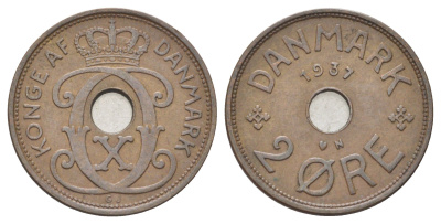 Дания 2 эре 1937 N, Кристиан X (1912-1947) KM 827 бронза 4701-843