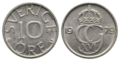 Швеция 10 эре 1979 U Карл XVI Густав (1973- ) KM 850 медно-никель 75-818