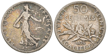 Франция 50 сантимов 1898 KM 854 серебро 4611-1126