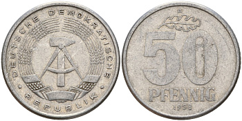 ГДР 50 пфеннигов 1958 A KM 12.1 алюминий 98-1055