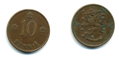 Финляндия 10 пенни 1922 республика (1918-1962) KM 24 медь 46-363