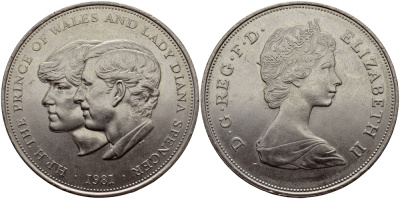 Великобритания 25 пенсов 1981 Королевская свадьба принца Чарльза и леди Дианы, Елизавета II (1952-2022) KM 925, Spink 4229 медно-никель 89-1234